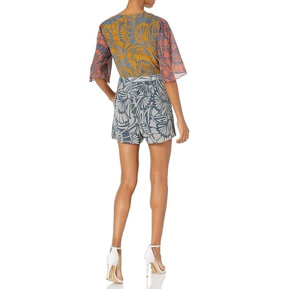 BCBGMAXAZRIA Ivy Cotton Silk Blocked Floral Print Tie Front Romper Size XS - Picture 13 of 13